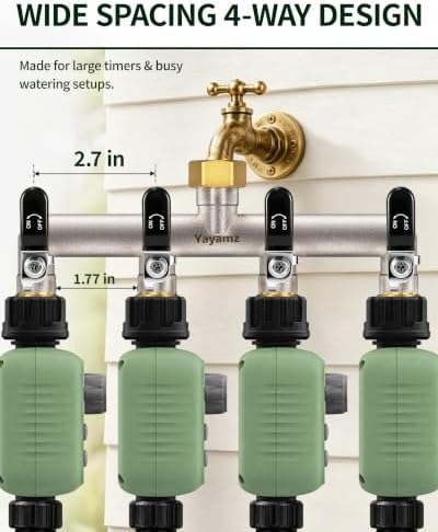4-Way Garden Hose Splitter, Heavy-Duty Brass, 3/4" GHT, Black - Image 3