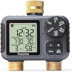 Insoma 2-Zone Sprinkler Timer Brass Inlet/Outlet, Water Hose Timer with Auto/Manual Modes + Rain Delay | Big LCD Dispay | Hose Timers for Garden, Yard Lawn, IPX5 Waterproof & Save Water by Insoma