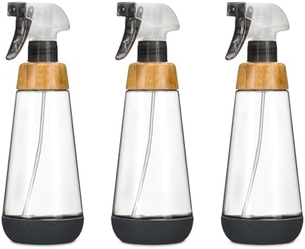 Full Circle Bottle Service-Refillable Glass Spray Bottle-Versatile Stream & Mist Options,Bamboo with Protective Silicone Boot-Ideal for Non-Toxic Cleaning Solutions & Plant Care,16oz Gray,3 Pack by Unknown