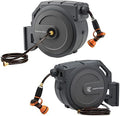 Giraffe Wall Mounted Hose Reel Retractable, 1/2" 78ft Set and Garden Hose Reel 1/2 inch x 130 ft PRO Set with Metal Bracket by GiraffeTools