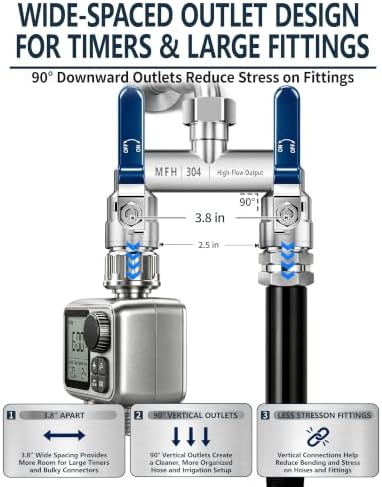 MFH 2-Way Garden Hose Splitter, 304 Stainless Steel, 3/4 GHT, Blue - Image 5