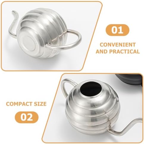 VILLCASE Stainless Steel Watering Can 400ml for Indoor Plants, Metal Sprinkling Pot with Rippled Sphere Spray Head, Small Household Gardening Watering Kettle for Succulents and Flowers - Image 7