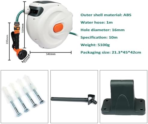 Automatic Retractable Hose Reel, Wall Mounted Garden Hose Reel with 6 Pattern Spraying Modes, 180° Swivel Bracket, Slow Retraction for Car Washing and Yard Cleaning - Image 5