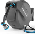 Retractable Garden Hose Reel, 1/2 in x 120 ft Wall Mount Heavy Duty Hose Reel with Any-Length Lock, Auto Rewind System, 180° Swivel Bracket, and 10-Pattern Nozzle for Garden, Dark Grey by Relhost