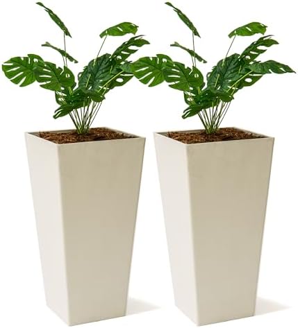 XBrand Modern 30-Inch Tall Square Planter, Tapered Design for Indoor & Outdoor Use, Patio Decor, Set of 2, White by XBrandHomeGarden