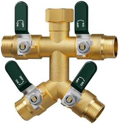 EBH Garden Hose Splitter 4 Way, Heavy Duty Solid Brass Hose Splitter with Shutoff Valves, Water Spigot Splitter With 304 Stainless Steel Handle, Full Flow Outdoor Faucet Splitter, 3/4" GHT Thread by Unknown