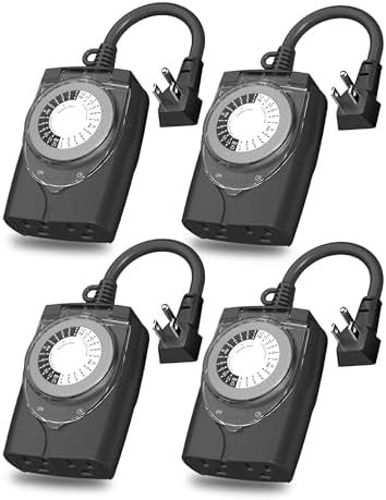 HBN Outdoor Timer Outlet Waterproof, 24 Hour Mechanical Light Timers for Electrical Outlets Outdoor Weatherproof, 4-Pack 2 Grounded Outlets for Christmas Lights, Pool Pump, 15A 1/2HP by HBN