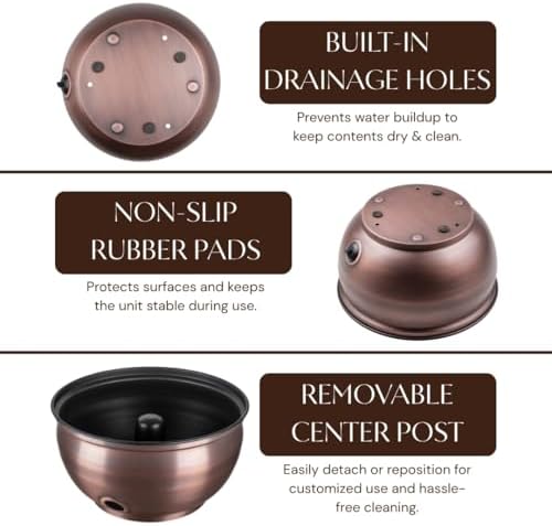 Monarch Abode Garden Hose Holder with Lid – Decorative Water Hose Holders for Outside, Smooth Metal Antique Copper Pot with Drainage, 100ft Waterhose Holder for Outside, Garden Storage Caddy - Image 5