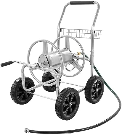 VEVOR Hose Reel Cart, Hold Up to 250 ft of 5/8’’ Hose, Garden Water Hose Carts Mobile Tools with 4 Wheels, Heavy Duty Powder-Coated Steel Outdoor Planting with Storage Basket, for Garden, Yard, Lawn by VEVOR
