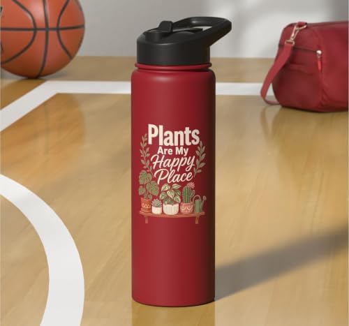 Plants Are My Happy Place Plant Mom Lover Watercolor Gift Stainless Steel Insulated Water Bottle - Image 7