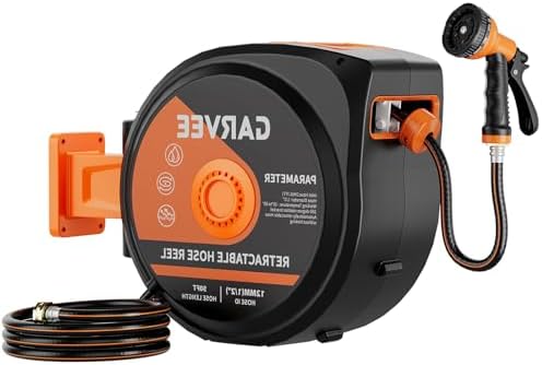 Heavy Duty Retractable Garden Hose Reel, 1/2" x 50ft Wall Mounted with 10-Function Sprayer Nozzle & Automatic Rewind by Unknown