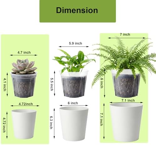 4 pack of 7in & 5in Double-Layer Self watering Pot with clear insert,white - Image 2