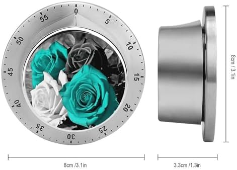 Mechanical Kitchen Timers for Cooking,Black White Teal Rose Printed 60 Minute Magnetic Countdown Timer,Cute Cooking Timers with Alarm,Stainless Steel Time Timer Manual No Batteries Required - Image 2