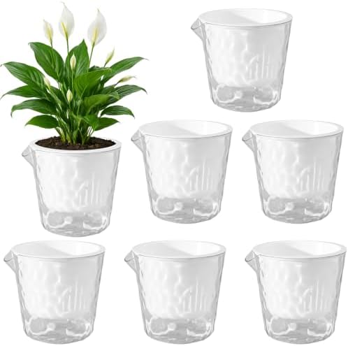 8.5 Inch Self Watering Plant Pots for Indoor Plants 6 Packs African Violet Pot, Self Watering Planters for Herb, Orchid, Devil's Ivy, Flower Houseplant Planters, Clear Plant Pots, White by Planterhoma
