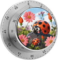 Mechanical Kitchen Timers for Cooking,Cartoon Ladybug Flower Printed 60 Minute Magnetic Countdown Timer,Cute Cooking Timers with Alarm,Stainless Steel Time Timer Manual No Batteries Required by Unknown