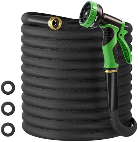Garden Hose 100 FT, High-Pressure Water Hose with 10 Spray Nozzles by Buheco