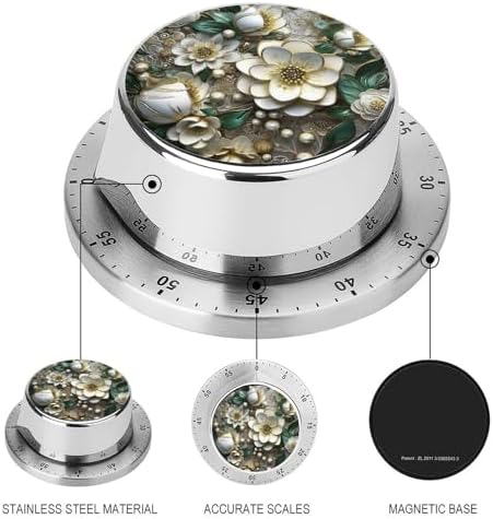 Mechanical Kitchen Timers for Cooking,Elegant Style Flowers Printed 60 Minute Magnetic Countdown Timer,Cute Cooking Timers with Alarm,Stainless Steel Time Timer Manual No Batteries Required - Image 3