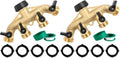 Hourleey Brass 4 Way Heavy Duty Garden Hose Splitter, Water Hose Splitter for 3/4" Hose Connector, Hose Faucet Splitter Hose Spigot Adapter 4 Valves with 4 Rubber Washers & Tape (Pack of 2) by Hourleey