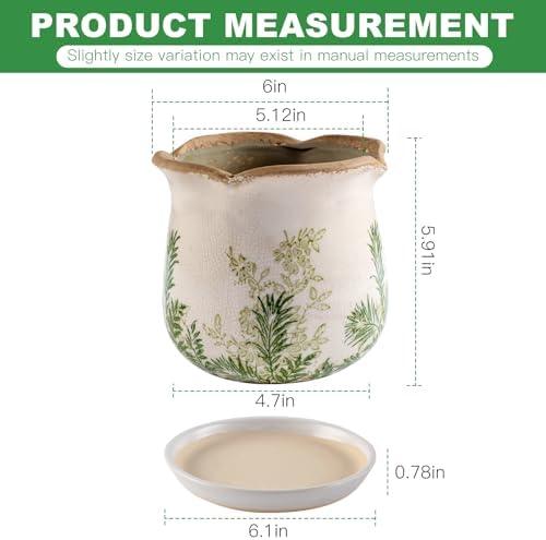 Ceramic-Planters-for-Indoor-Plants with Saucer, 6 inch Vintage Ice Crackle Glaze Plant Pots with Drainage Holes, Decorative Flower Pots for Outdoor Garden Home Decor, Tuscan Pot for Plant - Image 4