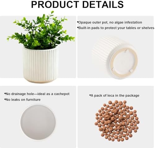 Small Ceramic self Watering Pot for Succulents, 4 inch, White,2pack - Image 5