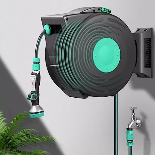 Heavy Duty Water Hose Holder, Garden Hose Reel Wall Mounted, 25M/82Ft 1/2inch Auto Retractable Hosepipe Wall-Mounted on Reel Portable 180° Swivel 8-in-1 Jet or Spray,Hose Bracket - Image 7