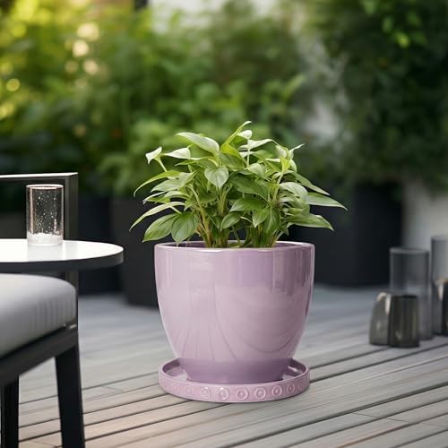 Eightpot Ceramic Plant Saucer, 11.4 Inch Plant Pot Saucers for Indoor Outdoors, Round Plant Drip Trays, Modern Plants Plates to Catch Water, Decorative Plants Dishes to Catch Water, Purple - Image 4