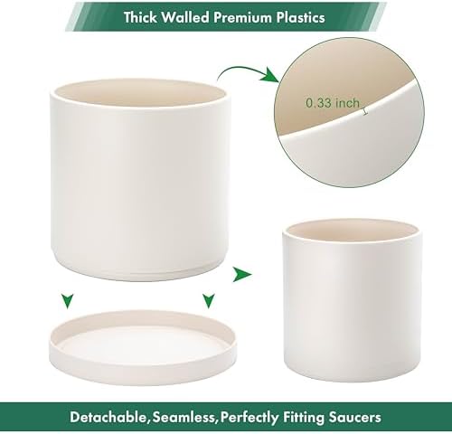 D'vine Dev Plastic Planter Pot with Saucer, 12 in, Oatmeal, 74-X-H-3 - Image 6