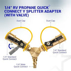 BlueStars [100% Solid Brass] 1/4" RV Propane Quick Connect Y Splitter - Image 3