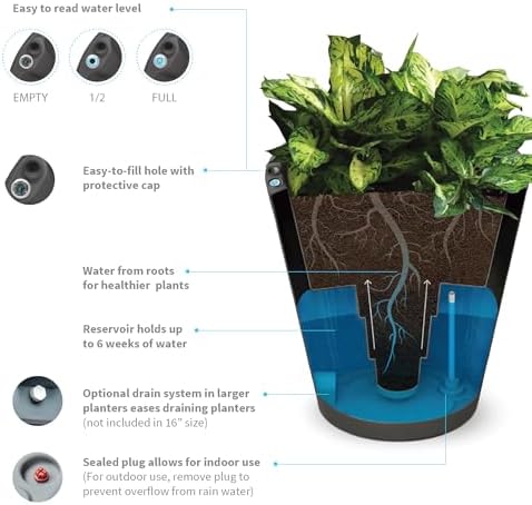 Crescent Garden Dot TruDrop Indoor/Outdoor Planter, Self-Watering Plant Pot, 26 Inches, (Ash) - Image 6