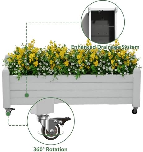 Fancyango Raised Garden Bed with Wheels 13.3" H -Ashen - Image 4