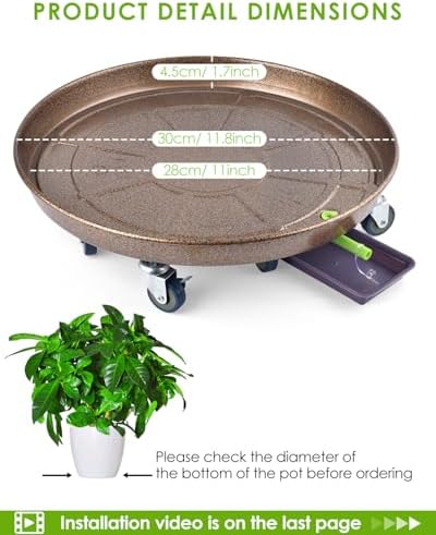 PACETAP 2Pack 11.8'' Large Plant Stand with Lockable Wheels, Heavy-Duty Plant Caddy with Casters for Indoor and Outdoor, Round Rolling Garden Pot Mover to Carry Potted Flower Pot - Image 2