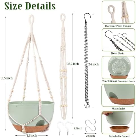 2 Pack 12 Inch Self Watering Hanging Planters for Indoor Outdoor Plants - Image 2