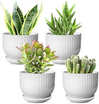5.5 Inch Ceramic Plant Pot,White, 4 Pack by YUFDA