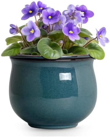 8 Inch Ceramic Self Watering Plant Pots, Ceramic Planter, Retro Blue by Teagas