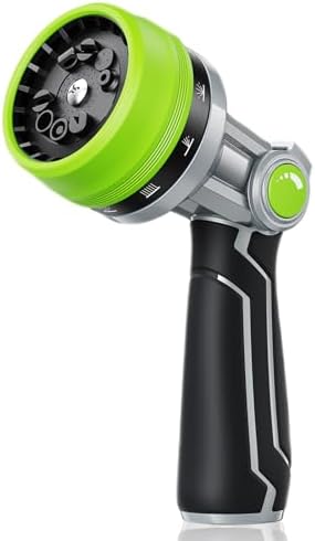 RAINPOINT Full-Metal Garden Hose Nozzle, Heavy Duty Water Hose Nozzle Sprayer With 10 Adjustable Patterns & High Flow,Thumb Control For Flow Adjustment, Ideal For Watering, Washing, Cleaning,Green by RainPoint