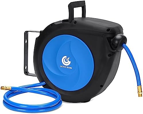 G GOOD GAIN Air Hose Reel Retractable 3/8 in x 50 ft, Max 300PSI, Blue by GGOODGAIN