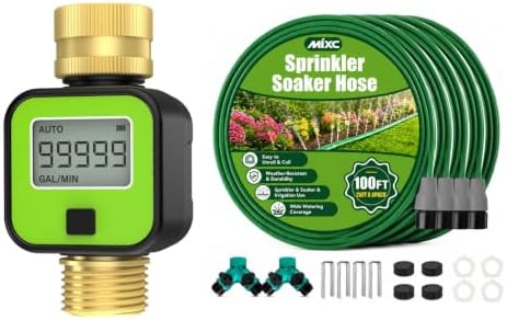 MIXC Sprinkler Hose with Holes 100FT + MIXC Water Flow Meter with Brass Inlet & Outlet, by MIXC