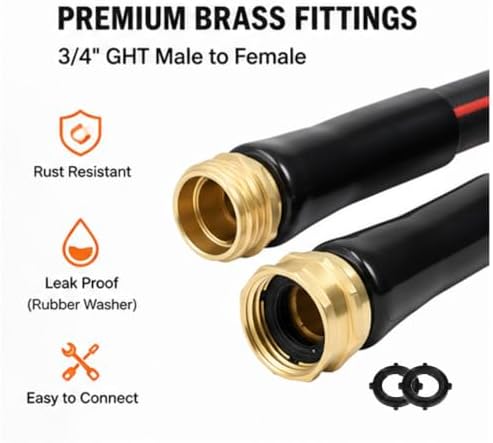 50FT Rubber Garden Hose, 5/8'' Flexible Water Hose & 3/4'' Brass Fittings - Image 5