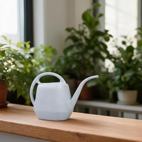 2 Gallon Plastic Watering Can with Long Spout for Indoor Outdoor Plants, Ergonomic Handle Garden Water Pot for Home Flower Bed, Green Blue Grey(Gray-White - 2L) - Image 2