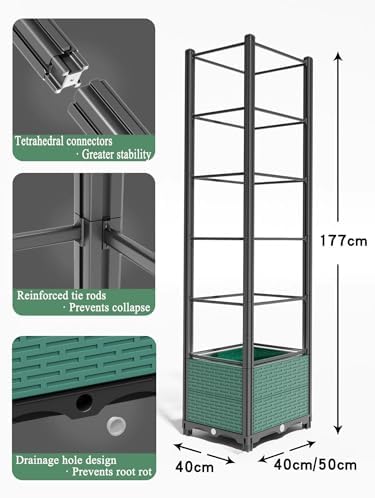 Raised Garden Bed Outdoor, with Trellis, Planter Boxes for Planting Vegetables, Flowers, Herbs, Tomato - Rust-Resistant Elevated Garden Beds Kit(Gray,50x40x177cm) - Image 2