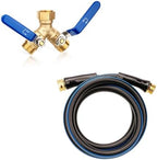 SheeChung RV Hose Splitter 2 Way Heavy Duty, Garden Hose Splitter With Stainless Steel Long Handle and Short Garden Hose 8ft x 5/8",Water Hose for Hose Reel Faucet,Lightweight,Leak Free,Flexible by SheeChung