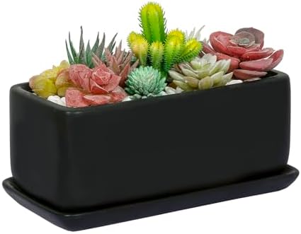 MyGift 10 Inch Matte Black Ceramic Succulent Planter with Tray by MyGiftHome