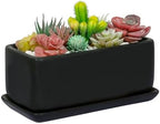 MyGift 10 Inch Matte Black Ceramic Succulent Planter with Tray by MyGiftHome