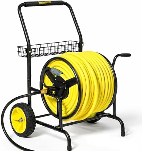 Hose Reel Cart, Hold Up to 300 ft of 5/8'', Garden Hose Cart with 2 Wheels, Heavy Duty Freestanding Water Hose Reels for Outside Garden Lawn Yard Outdoor (300ft Hose Capacity) by RealHoseStorage