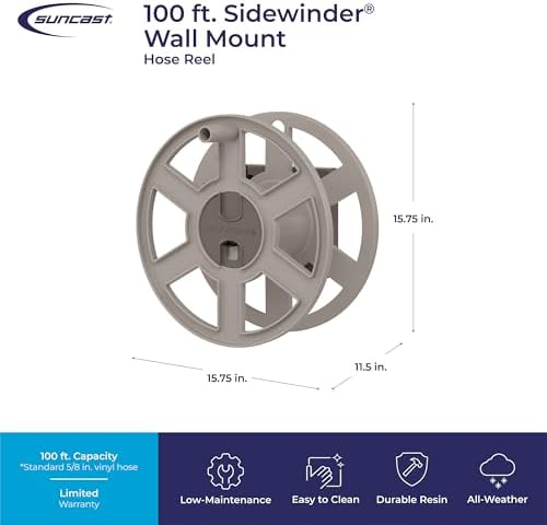Suncast Sidewinder Wall Mount Garden Hose Reel, 100 Feet Capacity for 5/8 Inch Standard Vinyl Hosepipe, Light Taupe – Resin Water Line Holder for Lawn, Gardening and Outdoor Watering - Image 3