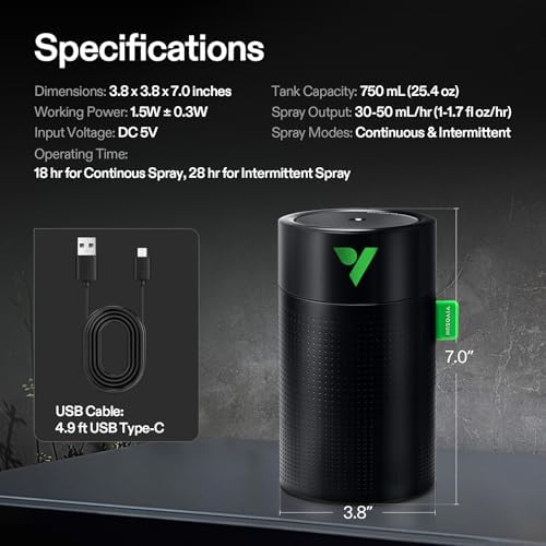 VIVOSUN AeroStream U075 USB Humidifier, 750ml Cool Mist Mini Humidifier with 2 Mist Modes, Auto Shut-Off, Smart Remote Control with VGrow, Designed for Small Grow Tents/VGrow (Pack of 2) - Image 6