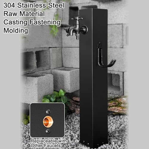 304 Stainless Steel Vertical Outdoor Faucets with Double Outlet, Freestanding Garden Water Column Hose Holder for Garden Farm Irrigation Washing(80x12cm/32x5in) - Image 5