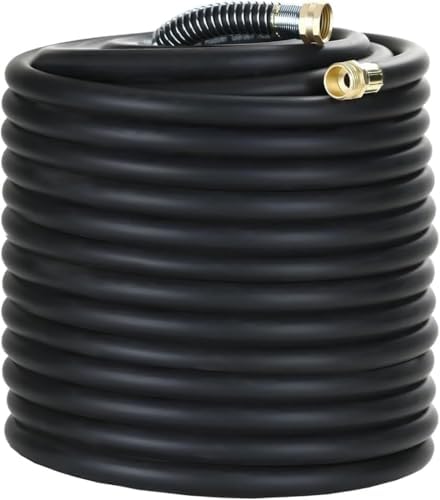 Guitrees 200FT 3/4 Heavy Duty Rubber Garden Hose - 200psi Working, 1000psi Burst - Hot/Cold Water - Five-Layered Braiding for Durability - Versatile for Gardening, Agriculture, Construction(Black) by Guitrees