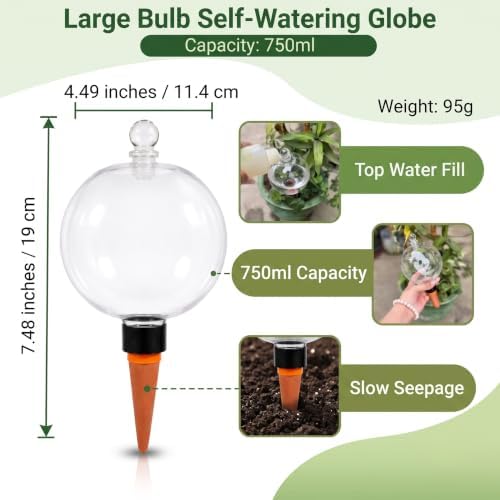 25 oz EX-Large Plant Watering Globes Slow Release Terracotta Automatic Plastic Watering Globes Top Fill Control Plants Watering Devices System Watering Planter Insert Spikes Stakes - Image 3