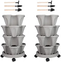 GameXcel Vertical Planter Tower - 4 Tier Stackable Garden Planters with Wheels and Tools Plant Pots for Strawberry Herb Flower and Vegetable Indoor Outdoor Use Gray 2 Pack by GameXcel